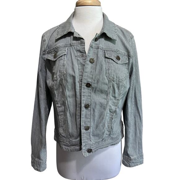 BACCINI Railroad Stripe Jean Jacket Womens XL Casual Denim Steampunk - Picture 1 of 6